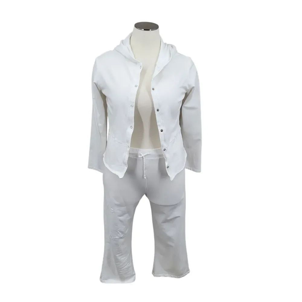 Fresh Produce White Cropped Pants and Matching Jacket Leisure Set Cotton